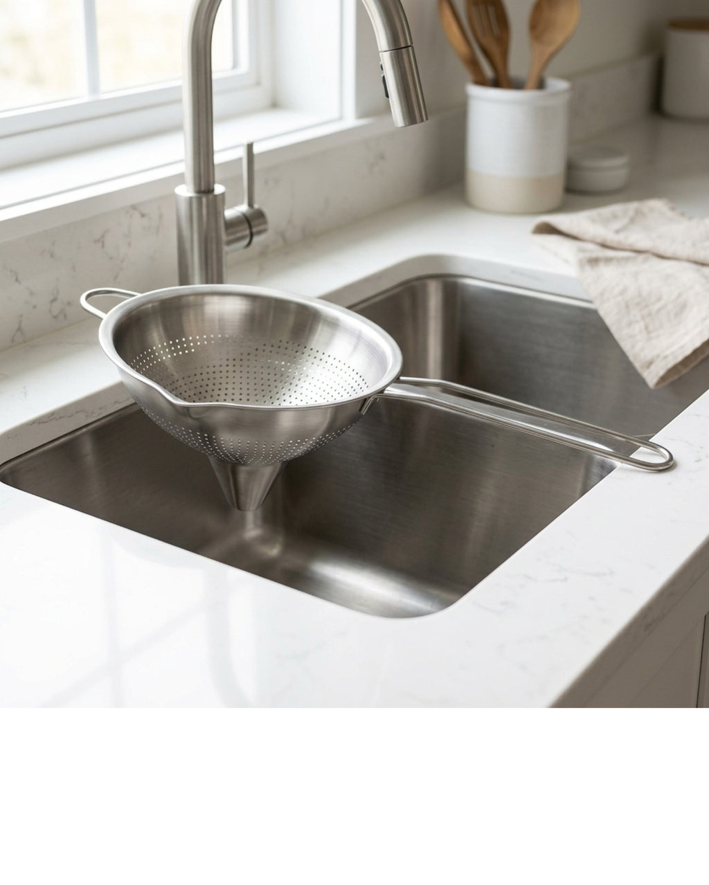 Gelto Stainless Vegetable Rinse Funnel Strainer 24 cm - Lifestyle view